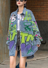 Abrigo vaquero con botones y estampado de cuello Peter Pan bohemio de manga larga